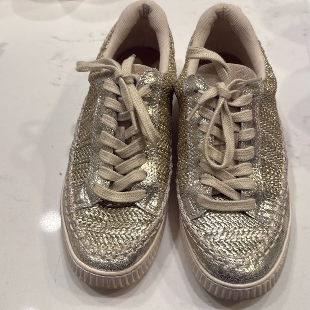 Dolce Vita Tennis Shoe Gold Woven Size 7